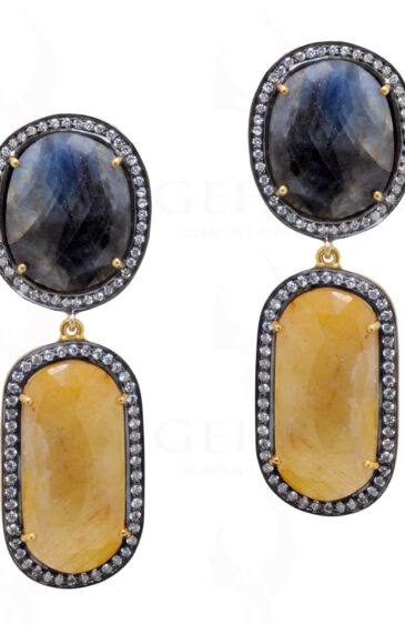 Blue & Yellow Sapphire Gemstone Studded 925 Sterling Silver Earrings Se011046