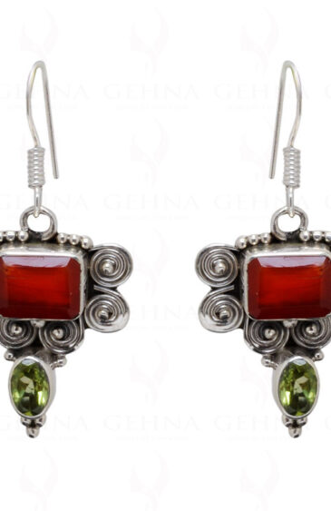 Peridot & Carnelian Gemstone 925 Sterling Silver Earrings SE04-1046