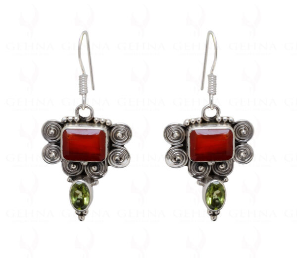 Peridot & Carnelian Gemstone 925 Sterling Silver Earrings SE04-1046