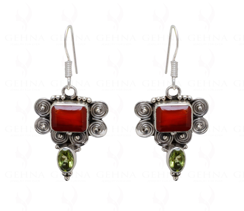 Peridot & Carnelian Gemstone 925 Sterling Silver Earrings SE04-1046