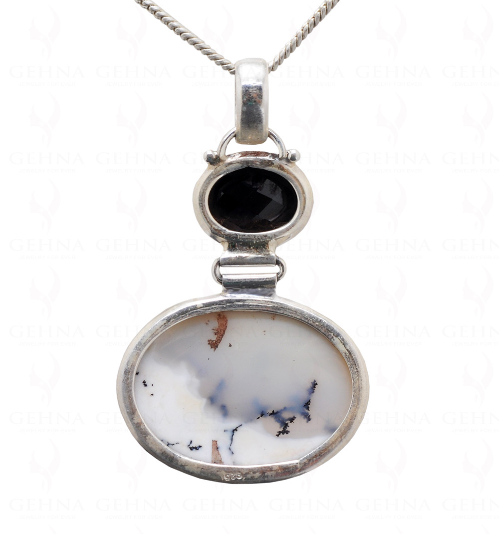 Dendritic Agate & Black Spinel Gemstone 925 Sterling Silver Pendant Sp031046