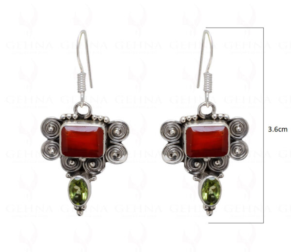 Peridot & Carnelian Gemstone 925 Sterling Silver Earrings SE04-1046