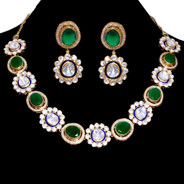 Jade & Sapphire Bracelet, Earring & Necklace Set In .925 Sterling Silver SN-1046