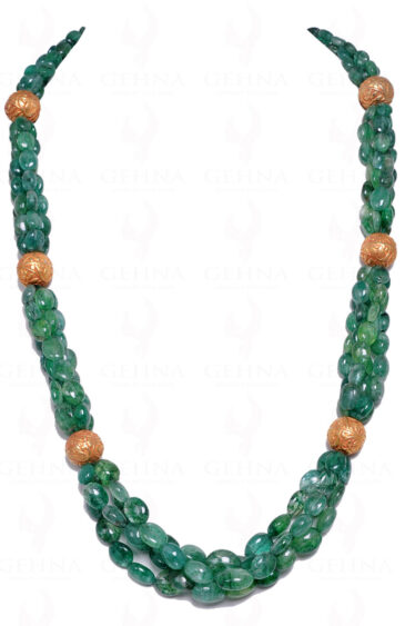 Emerald Gemstone Oval Shape Bead With Golden Handmade Necklace Ln011047