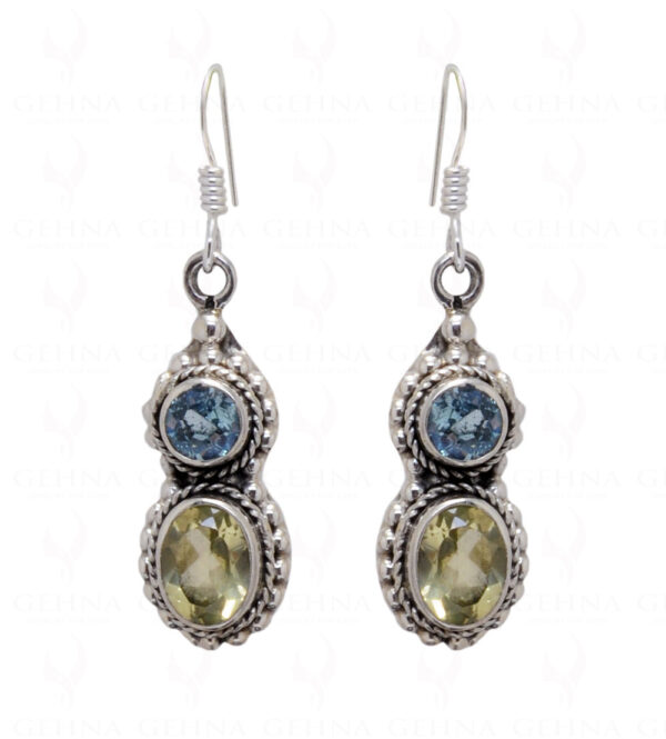 Blue & Lemon Topaz Gemstone 925 Sterling Silver Earrings SE04-1047