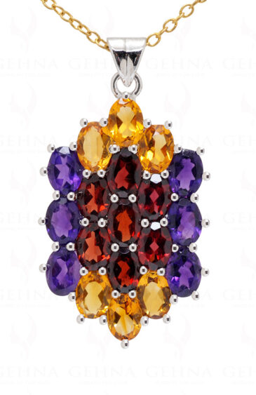 Citrine Amethyst Garnet Oval Shape Gemstone 925 Silver Pendant SP02-1048