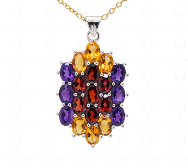 Citrine Amethyst Garnet Oval Shape Gemstone 925 Silver Pendant SP02-1048