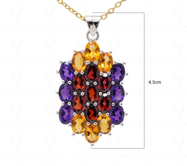 Citrine Amethyst Garnet Oval Shape Gemstone 925 Silver Pendant SP02-1048