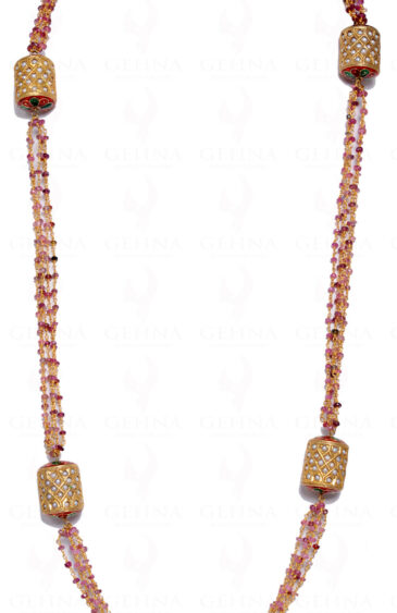 Tourmaline Gemstone Faceted Bead With Pearl Studded Jadau Drum  Ln011049