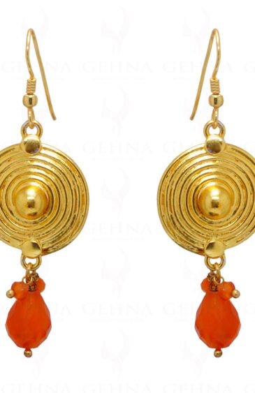 Carnelian Teardrop Knotted With 925 Silver Spiral Disc Shaped Earrings SE04-1049