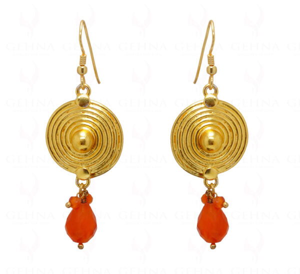 Carnelian Teardrop Knotted With 925 Silver Spiral Disc Shaped Earrings SE04-1049