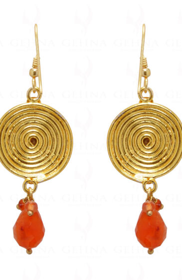 Carnelian Teardrop Knotted With 925 Silver Spiral Disc Shaped Earrings SE04-1049