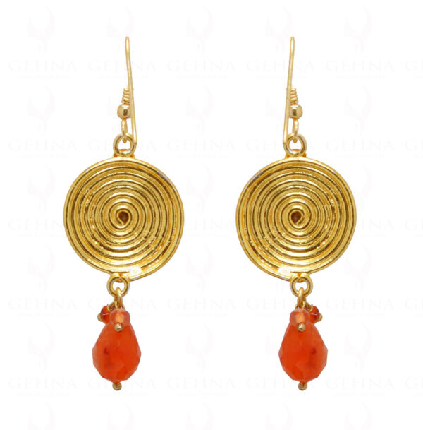 Carnelian Teardrop Knotted With 925 Silver Spiral Disc Shaped Earrings SE04-1049