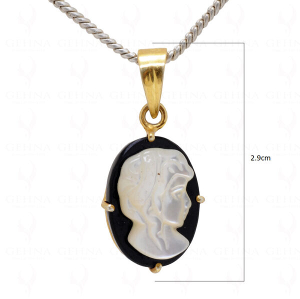 Victoria Carved Pearl & Black Onyx Gemstone 925 Silver Pendant SP02-1049