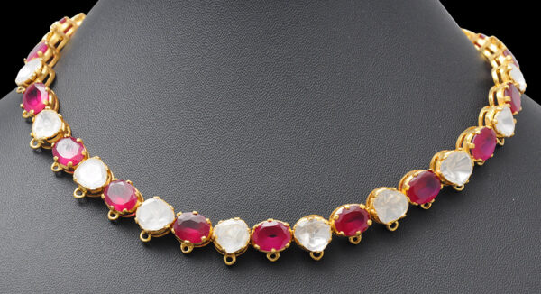 Ruby Ovals & Sapphire Polkies Gemstone Necklace In .925 Sterling Silver SN-1049