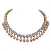 Pearl & White Sapphire Polkies Necklace Set In .925 Sterling Silver SN-1050