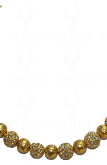 Necklace Of Pearl Studded Jadau Balls With Vermeil Bead  Ln011051