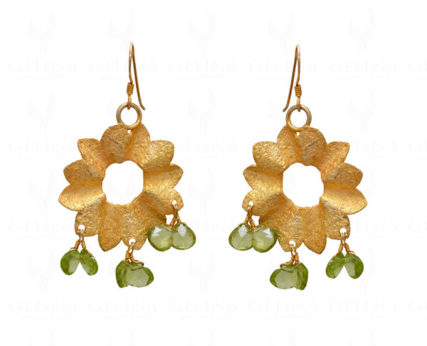 Peridot Drops Knotted With 925 Solid Silver Flower Shaped Earrings SE04-1051