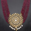 Pearl, Ruby & White Sapphire Polki Gemstone Necklace In .925 Solid Silver SN-1051