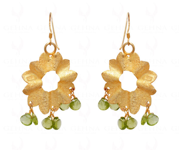 Peridot Drops Knotted With 925 Solid Silver Flower Shaped Earrings SE04-1051