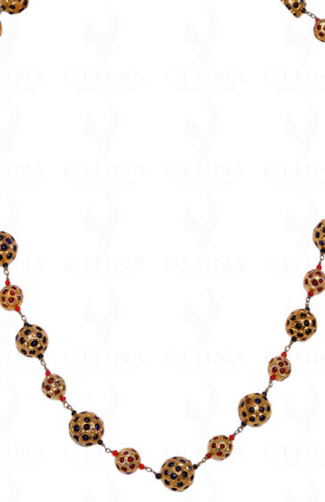 Ruby & Blue Sapphire Stone Studded Jadau Ball Necklace Ln011052