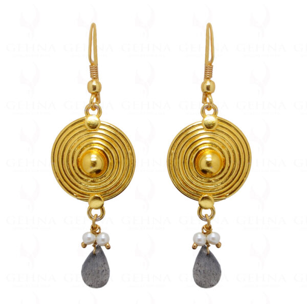 Labradorite Gemstone Knotted With 925 Silver Spiral Disc Earrings SE04-1052