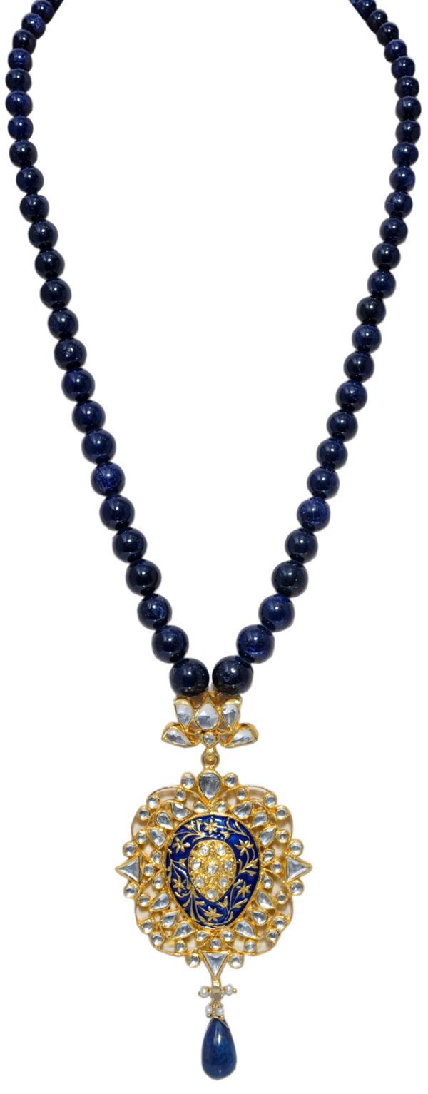 Blue Sapphire & White Sapphire Gemstone Studded Necklace In .925 Silver SN-1052