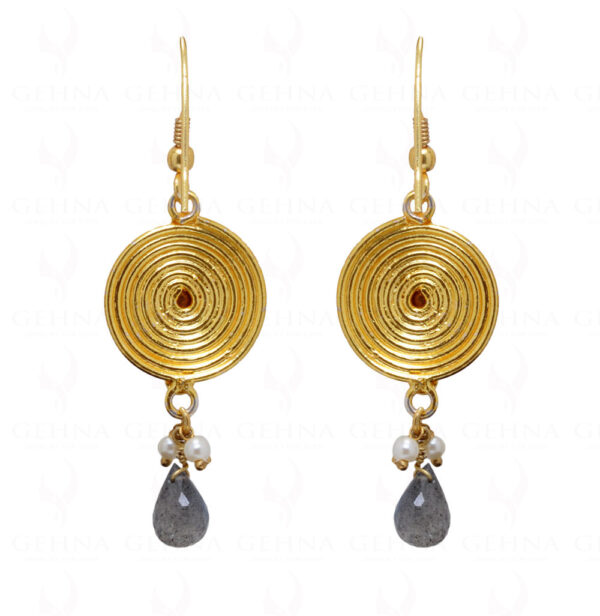 Labradorite Gemstone Knotted With 925 Silver Spiral Disc Earrings SE04-1052