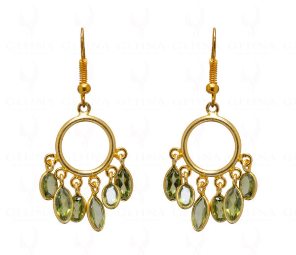 Peridot Gemstone Studded 925 Sterling Silver Bezel Gold Plated Earrings SE04-1053