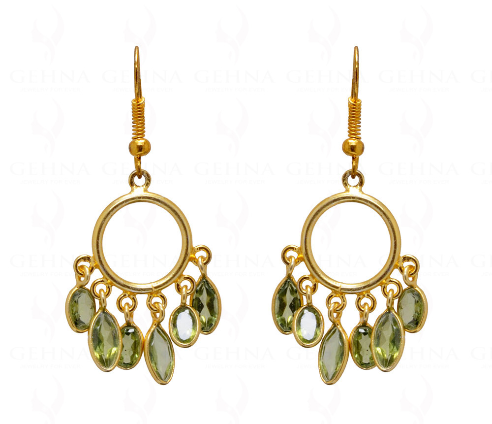 Peridot Gemstone Studded 925 Sterling Silver Bezel Gold Plated Earrings SE04-1053