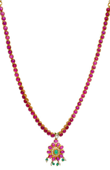 Pearl, Ruby, Emerald & Topaz Gemstone Necklace & Earring Set .925 Silver SN-1053