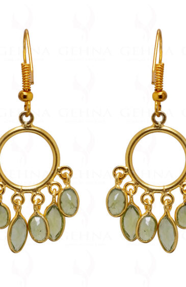 Peridot Gemstone Studded 925 Sterling Silver Bezel Gold Plated Earrings SE04-1053