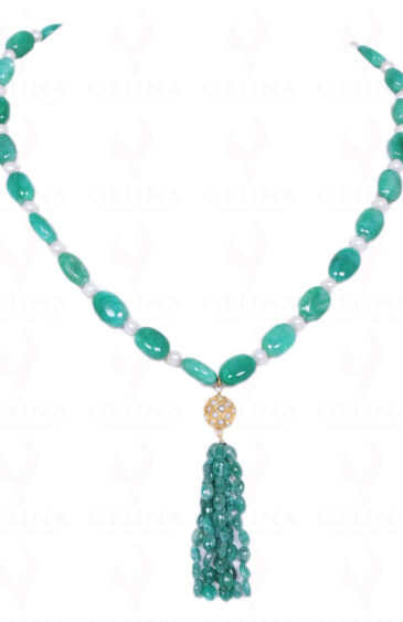 Pearl & Emerald Bead With Pearl Studded Jadau Ball Ln011054