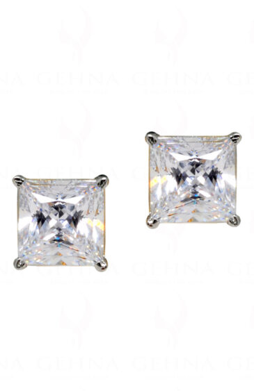 Vvs1 Square Shape Moissanite Studded 925 Sterling Silver Studs Earrings Se011054