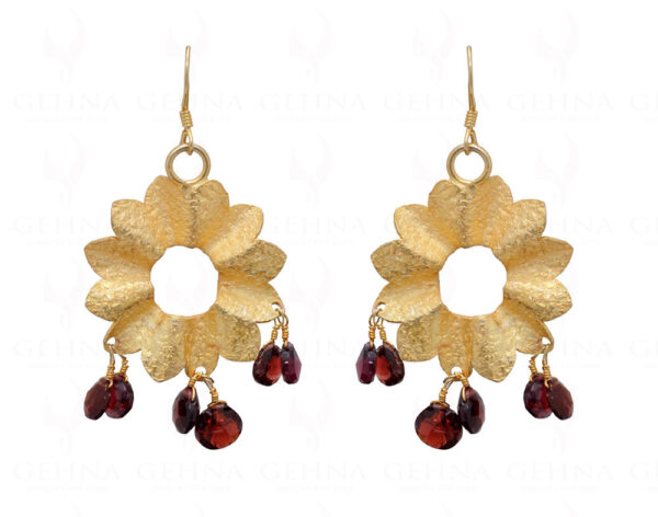 Red Garnet Drops Knotted With 925 Solid Silver Flower Shaped Earrings SE04-1054