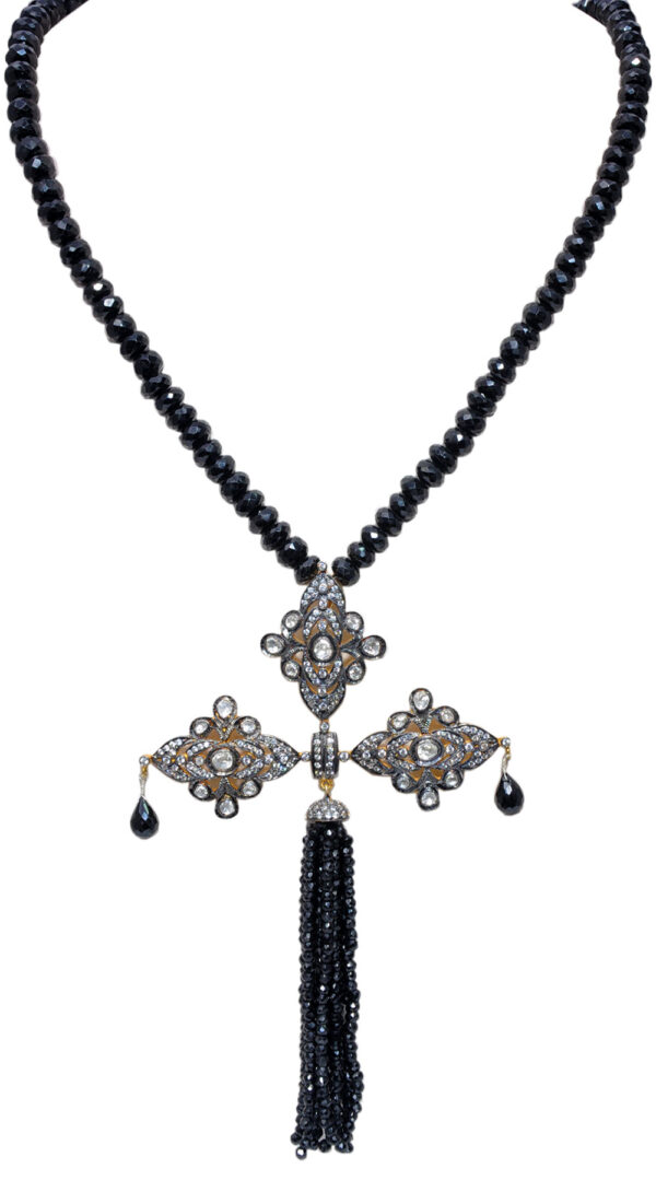 Black Spinel & White Sapphire Gemstone Necklace In .925 Silver SN-1054