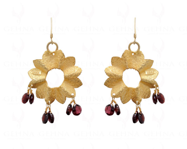 Red Garnet Drops Knotted With 925 Solid Silver Flower Shaped Earrings SE04-1054