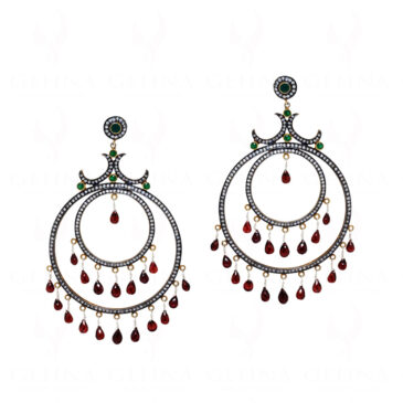Garnet, Emerald & White Topaz 925 Sterling Silver Earrings Se011055