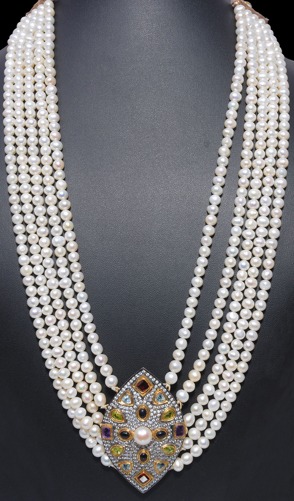 Pearl, & Multi-Gemstone Necklace In .925 Silver SN-1055