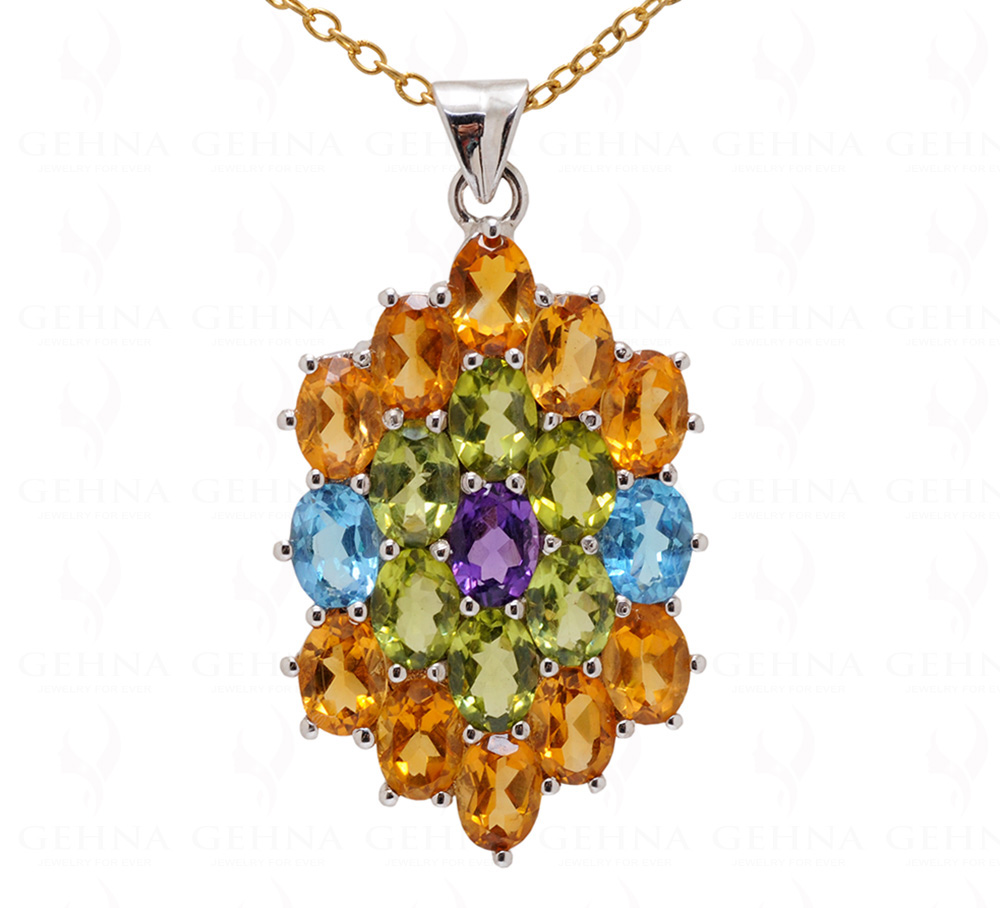 Citrine Amethyst Blue Topaz Oval Shape Gemstone 925 Silver Pendant SP02-1055