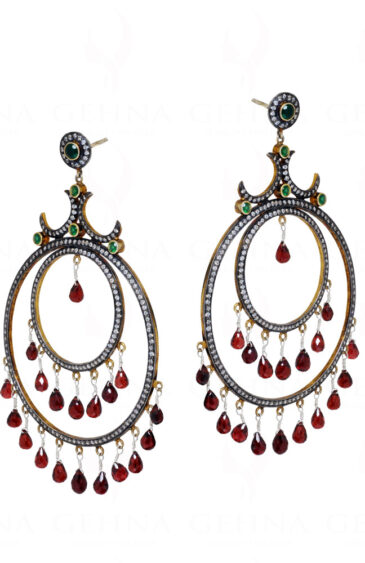 Garnet, Emerald & White Topaz 925 Sterling Silver Earrings Se011055