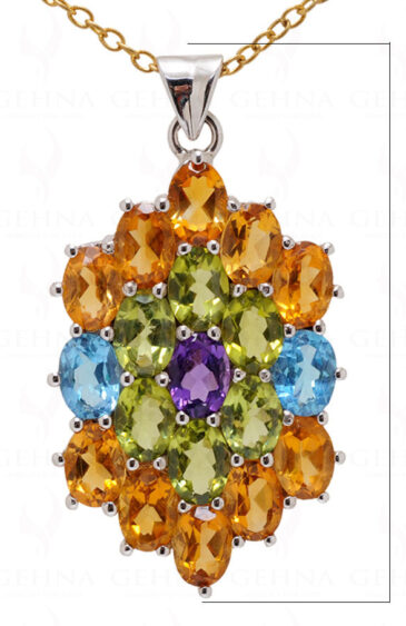 Citrine Amethyst Blue Topaz Oval Shape Gemstone 925 Silver Pendant SP02-1055