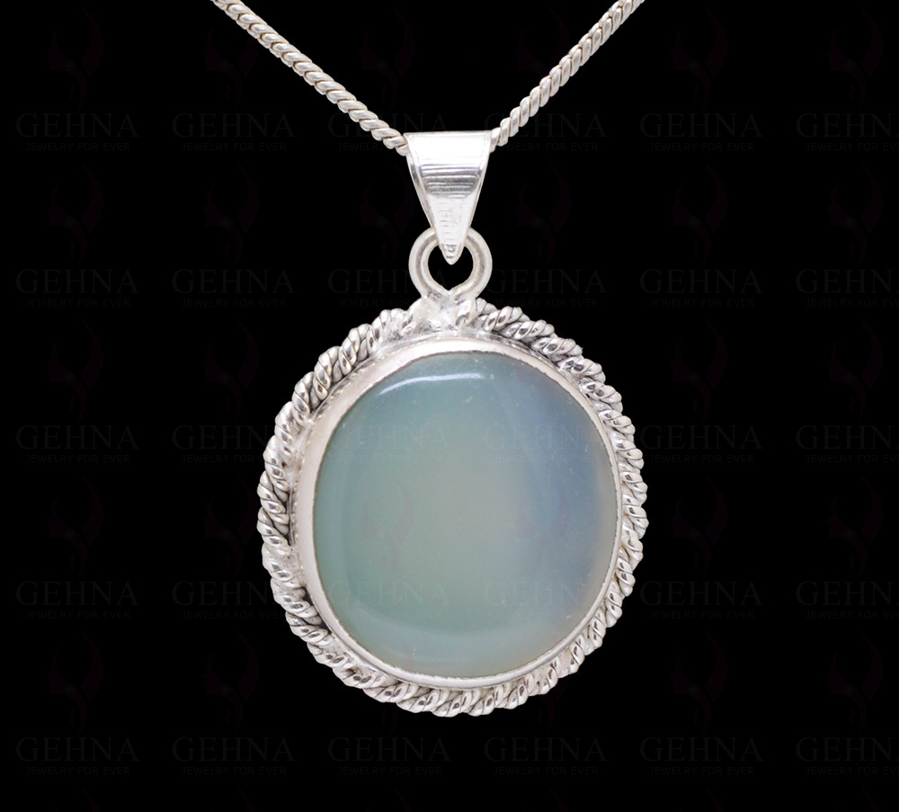 Blue Chalcedony Gemstone Studded 925 Sterling Silver Pendant Sp031056