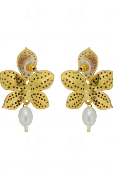 Pearl & Pink Tourmaline Studded Earrings In 925 Sterling Silver Se011056
