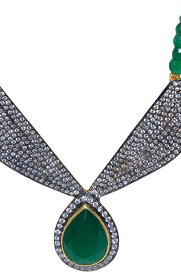 Emerald & White Sapphire Gemstone Necklace In .925 Silver SN-1056