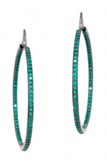 Emerald Gemstone Studded Hoop Style Earring In 925 Solid Silver Se011057