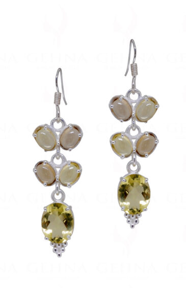Citrine & Lemon Topaz Round Shaped Gemstone 925 Silver Earrings SE04-1057