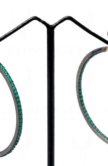 Emerald Gemstone Studded Hoop Style Earring In 925 Solid Silver Se011057