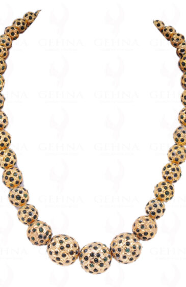 Emerald Gemstone Studded Jadau Ball Necklace & Earring Set Ln011058