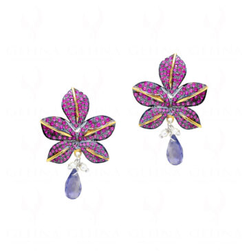 Pink Tourmaline Iolite Gemstone Earrings In 925 Sterling Silver Se011058
